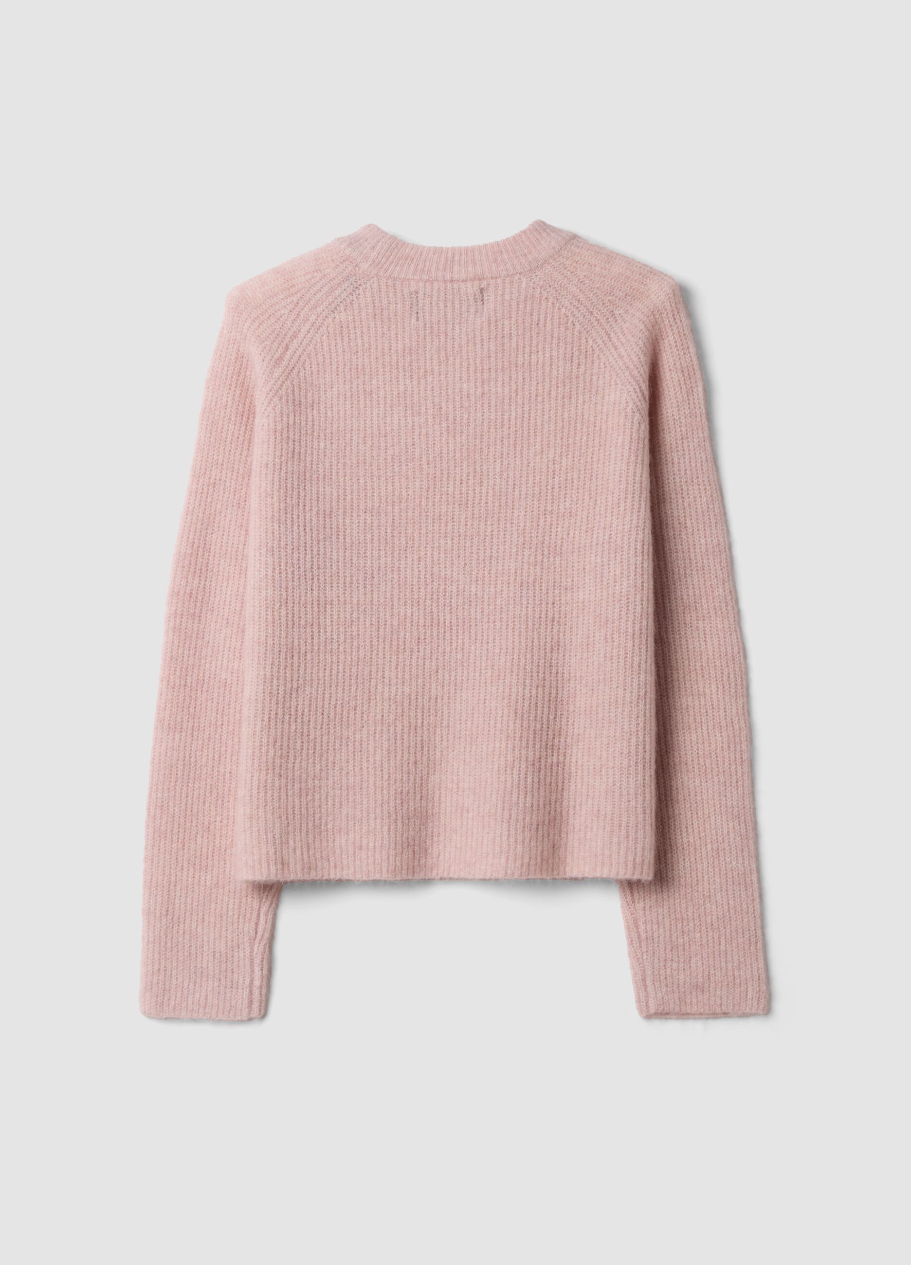 Pink ribbed wool and alpaca crew-neck jumper
