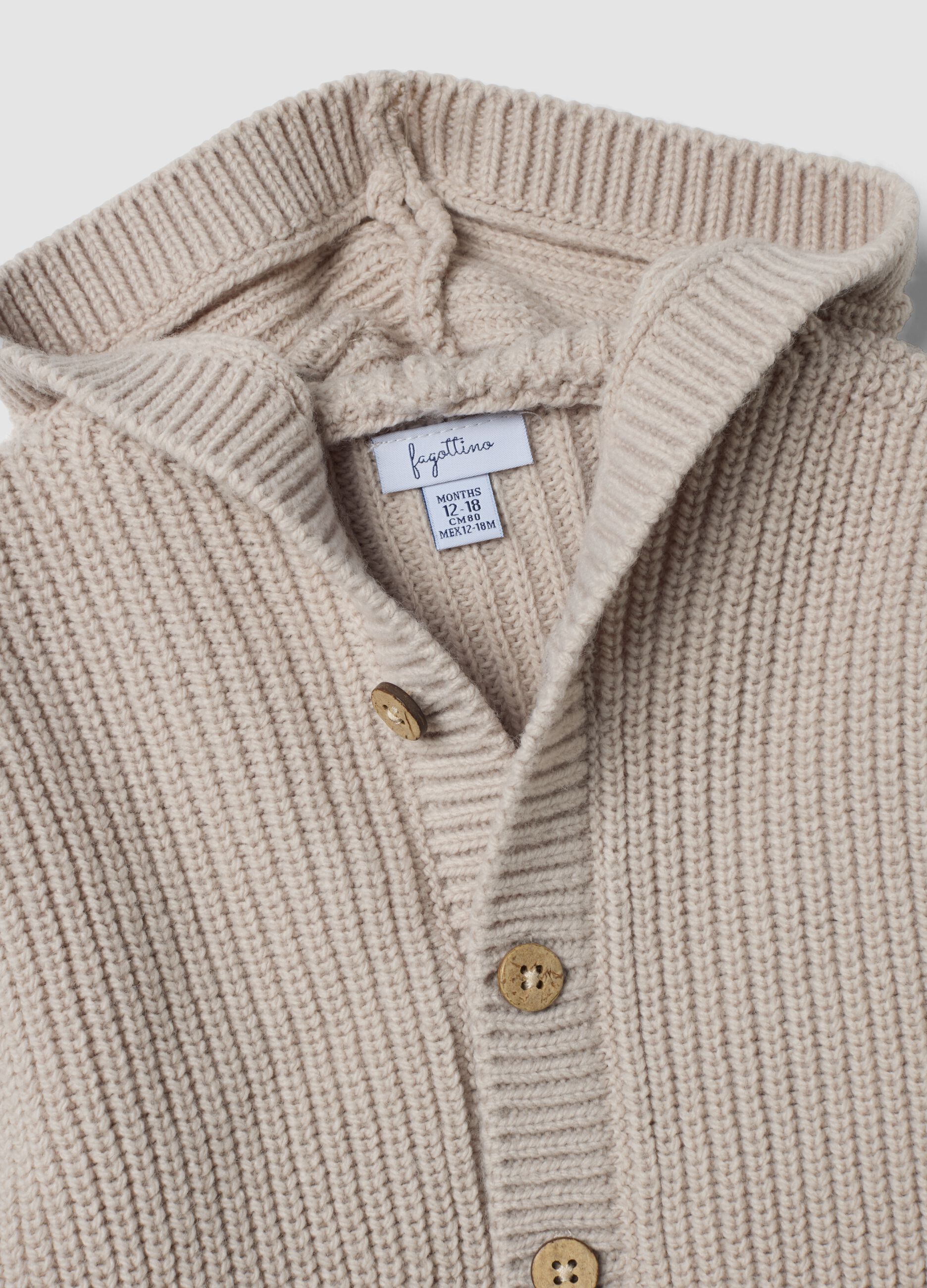Grey V-neck hooded knitted cardigan, regular fit