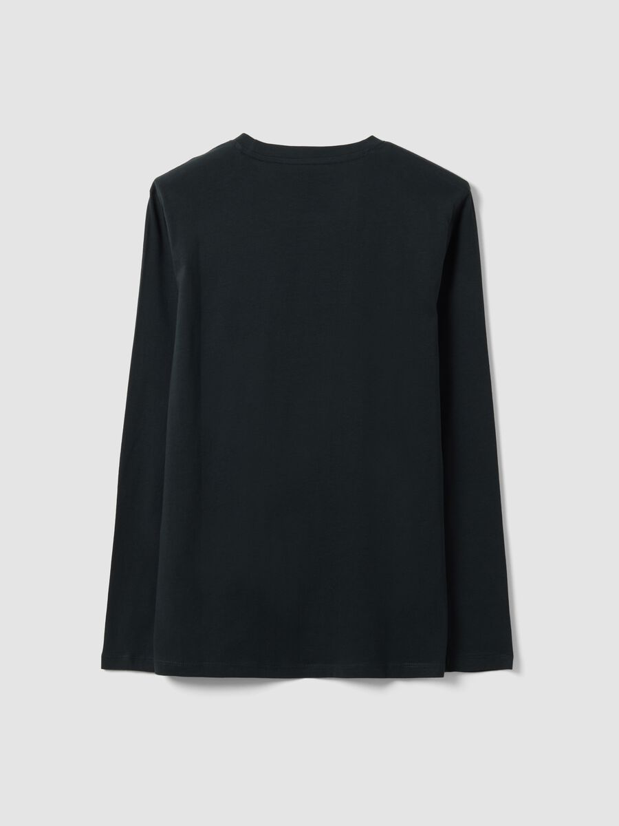 Black long-sleeve crew-neck T-shirt in 100% organic cotton_2