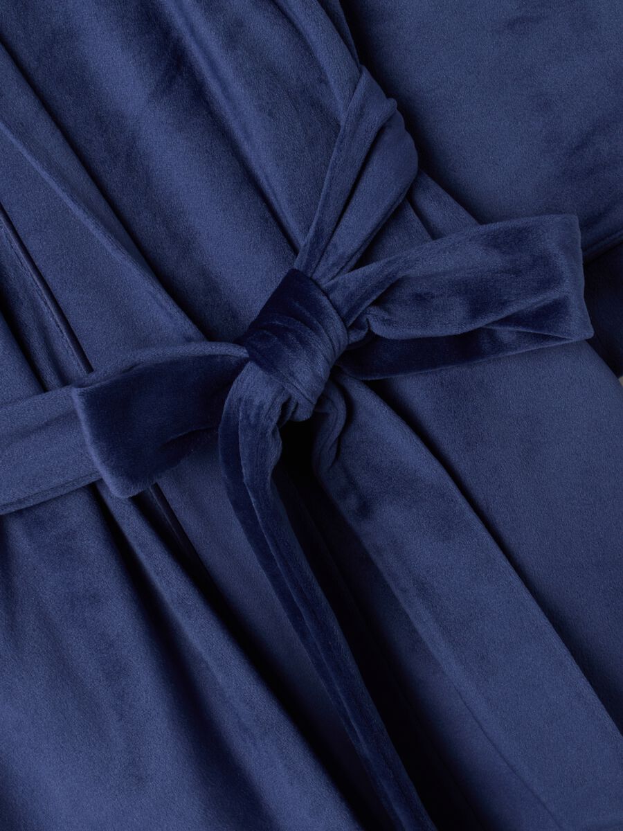 Blue stretch-fabric dressing gown with belt_1