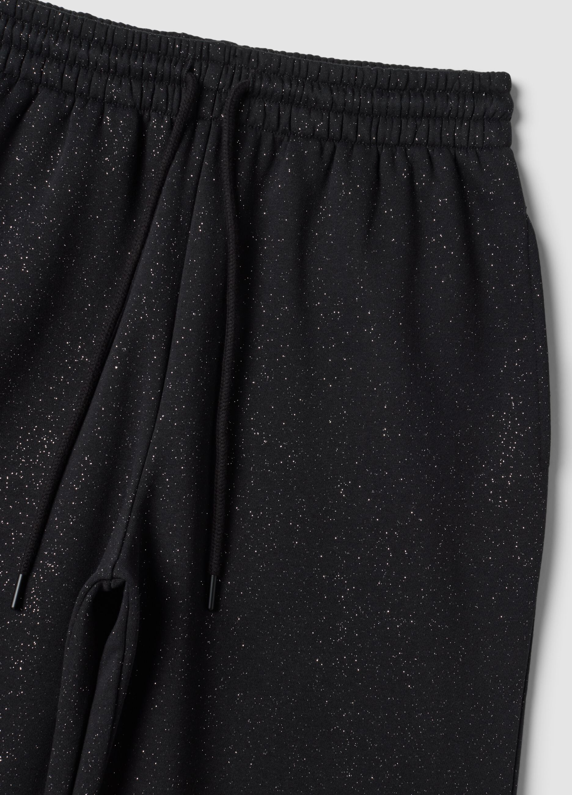 Black wide-leg cotton-blend trousers with lurex