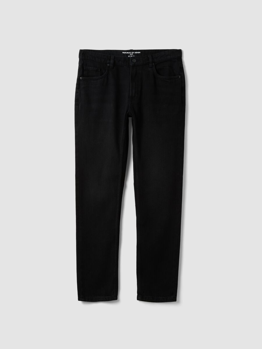 Black cotton and viscose-blend slim-fit jeans_0