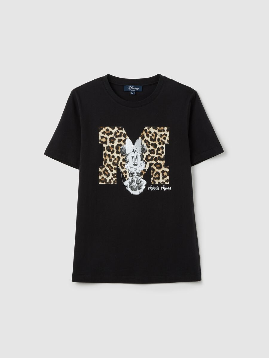 Black pure cotton regular fit t-shirt with Minnie and leopard print_4
