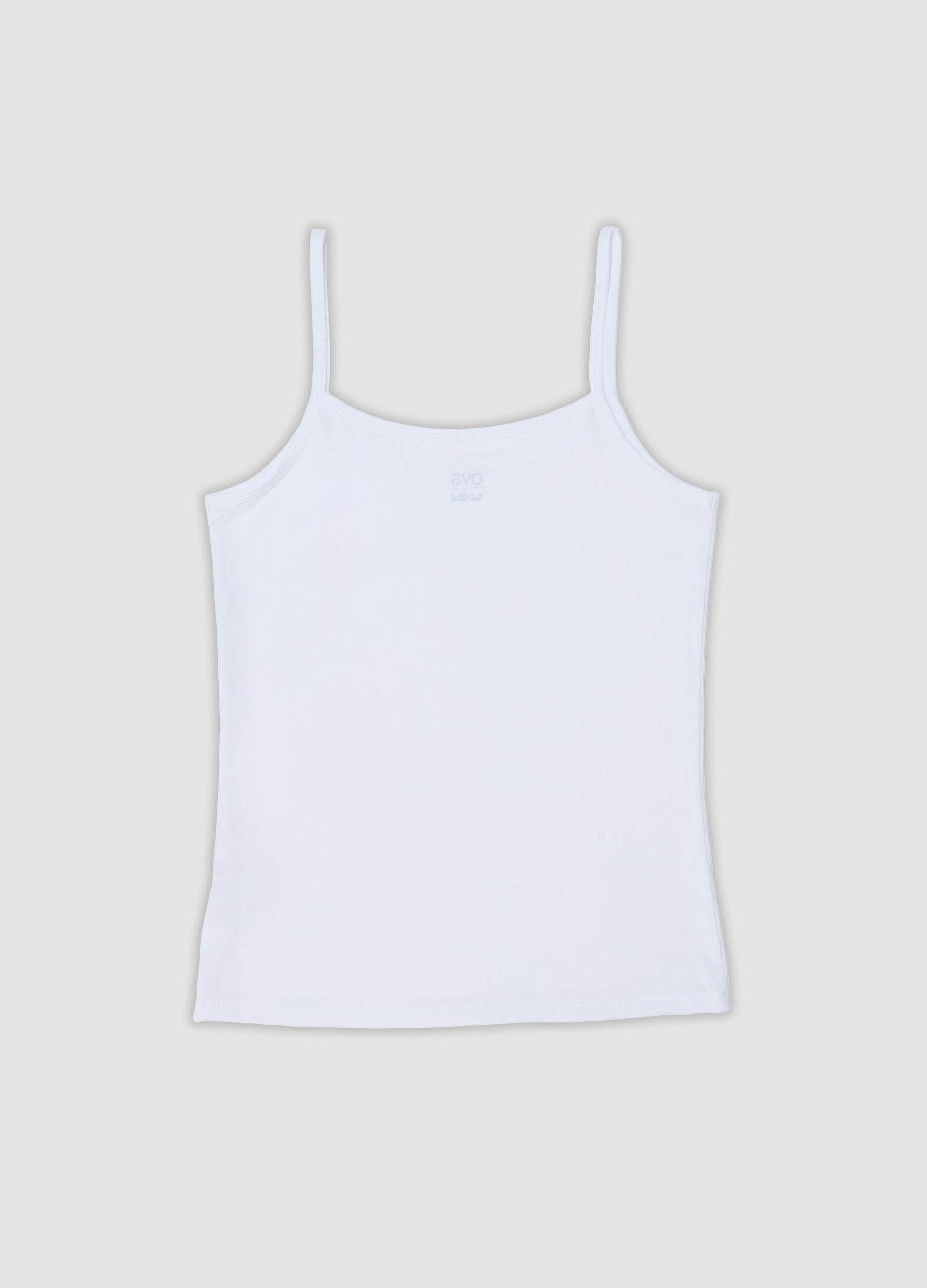 White stretch fabric vest top with crew neck, regular fit