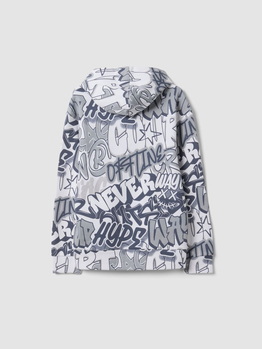 White cotton-blend hoodie with all-over graffiti print for boys_5