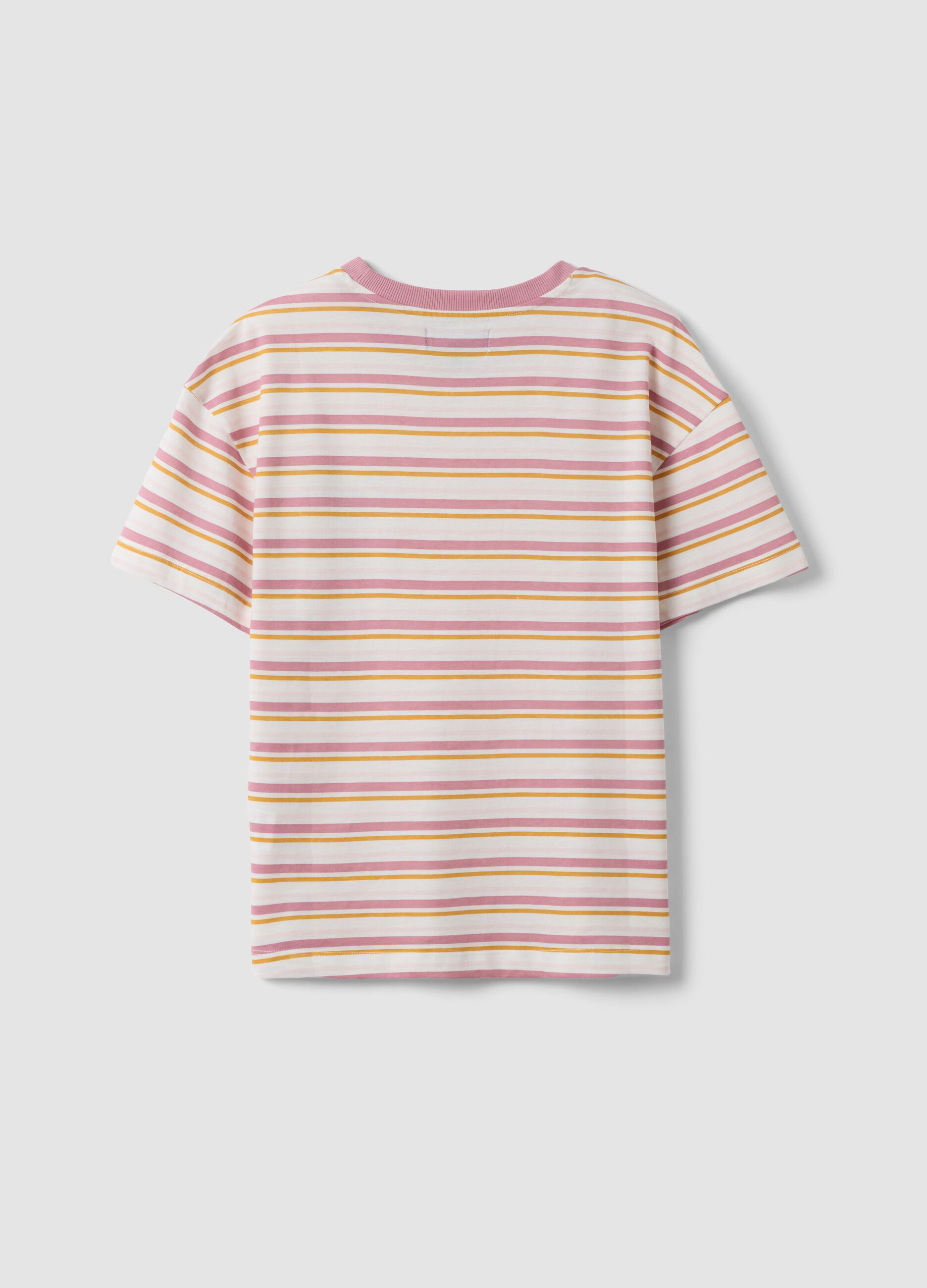 White striped organic cotton pyjama T-shirt with Mickey Mouse print