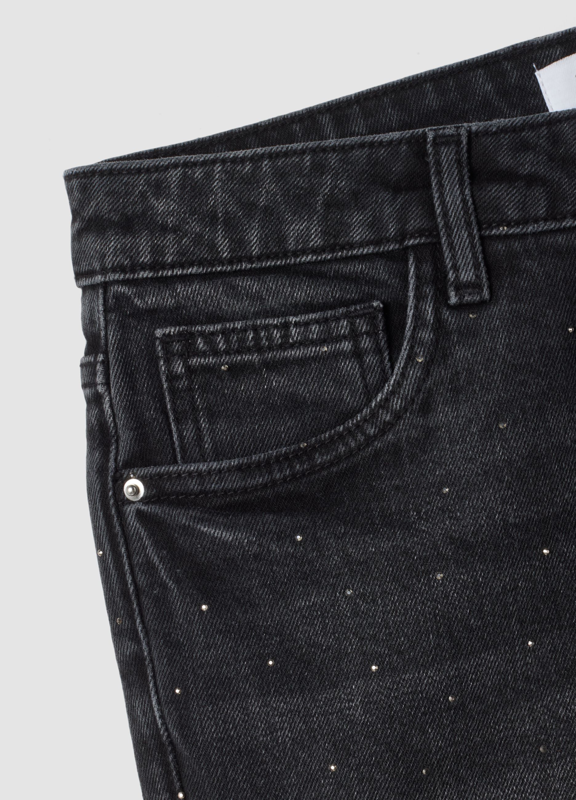 Black bootcut stretch-cotton jeans with rhinestones