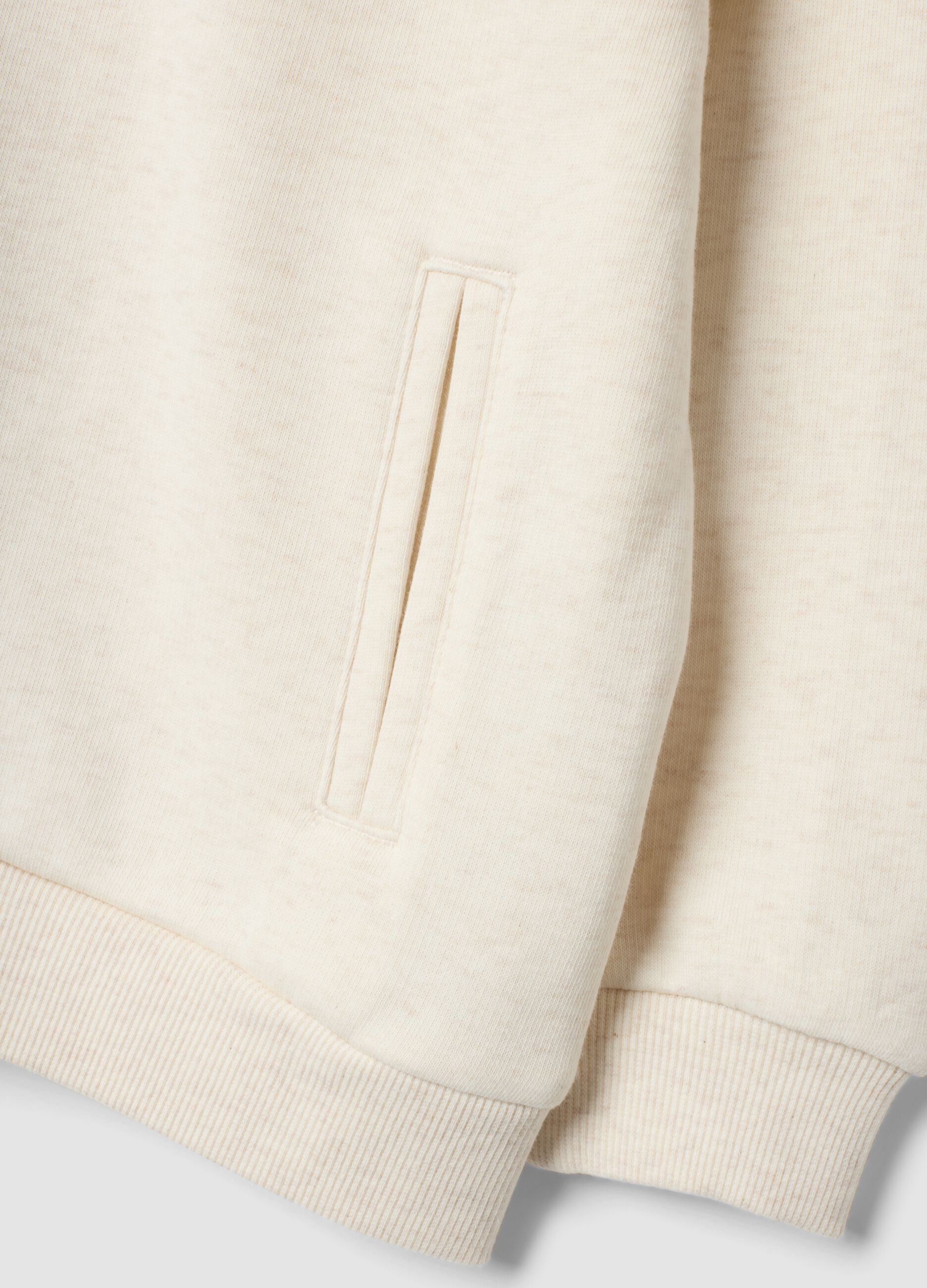 Beige cotton-blend hoodie sweatshirt with crew neck