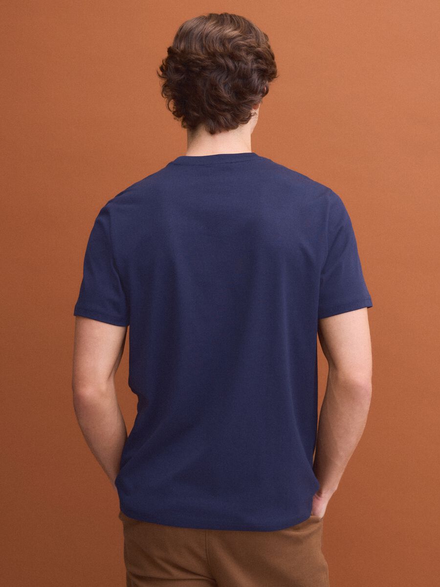 Blue pure cotton crew-neck T-shirt, regular fit_3