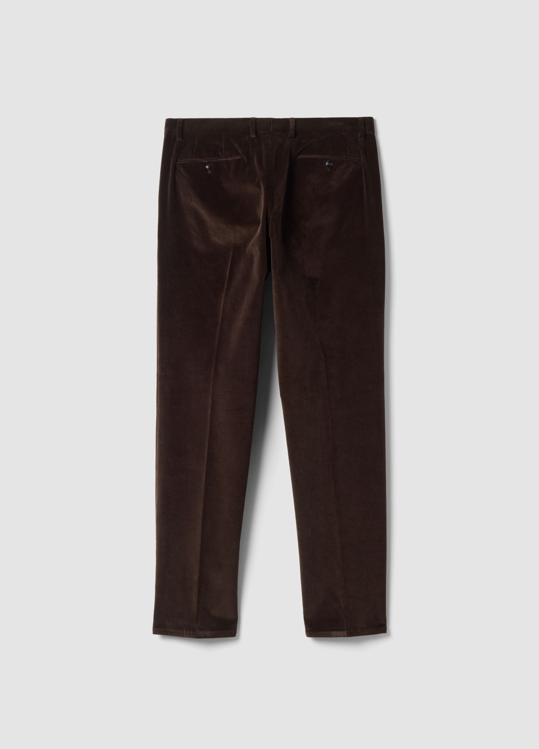 Brown regular-fit ribbed stretch-cotton trousers