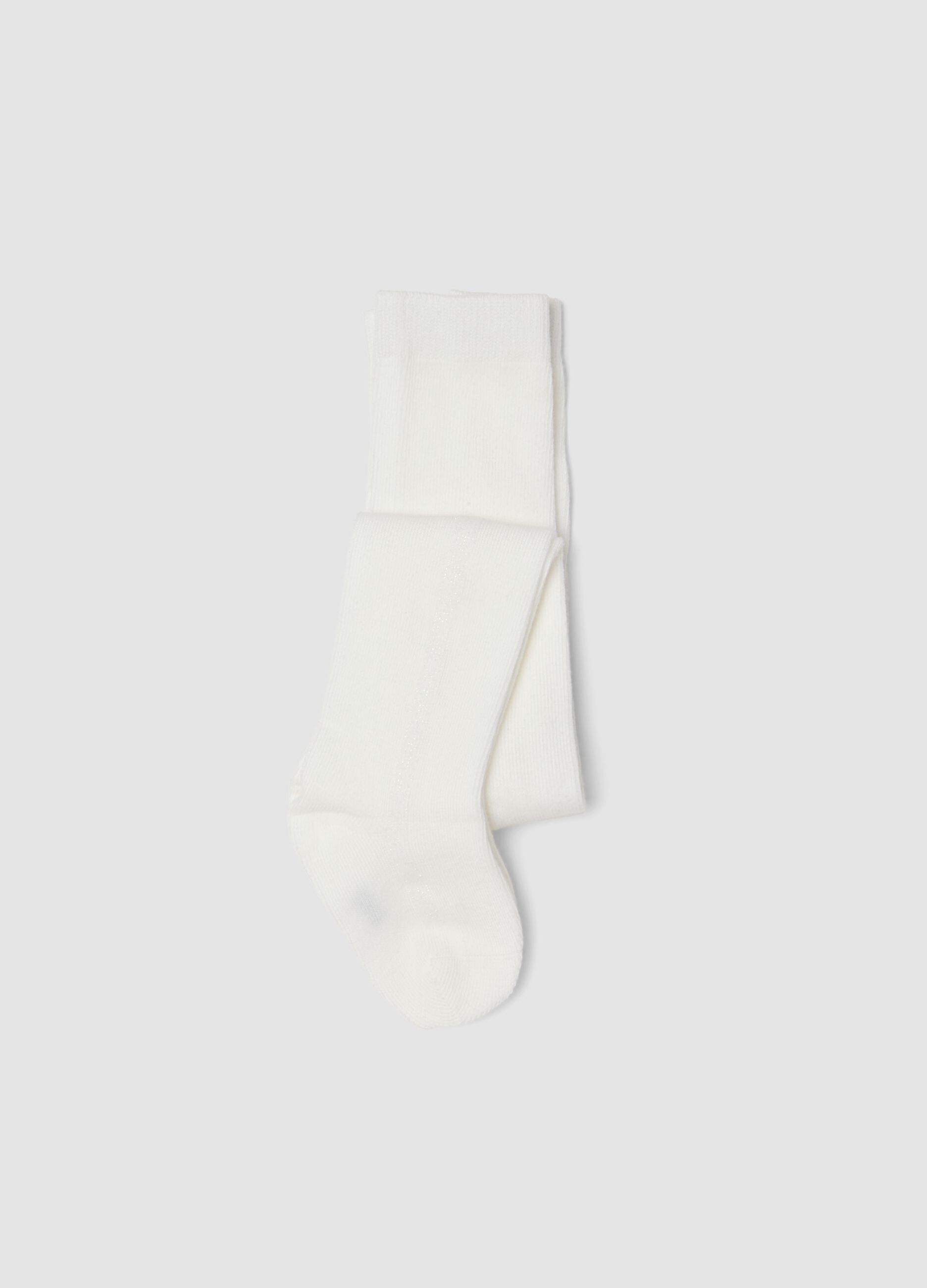 White organic stretch-cotton tights with lurex