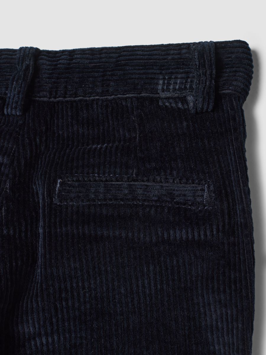 Navy ribbed stretch-cotton chino trousers, regular fit_3