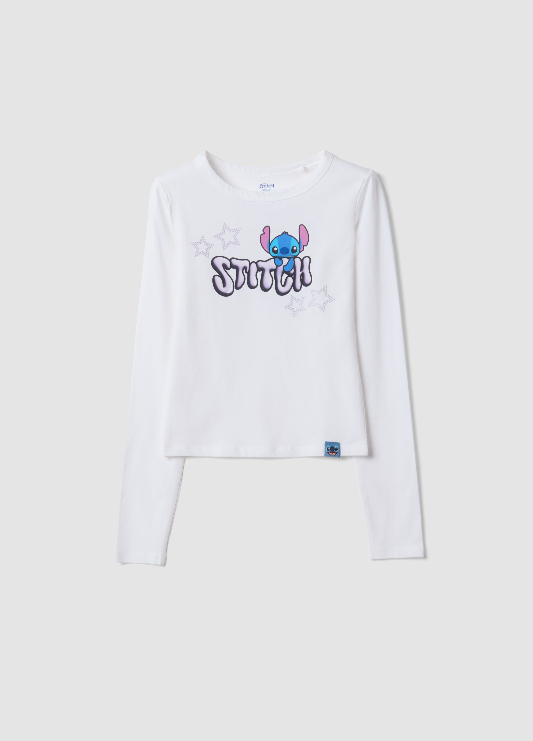 T-shirt bianca in cotone elasticizzato con stampa Lilo & Stitch