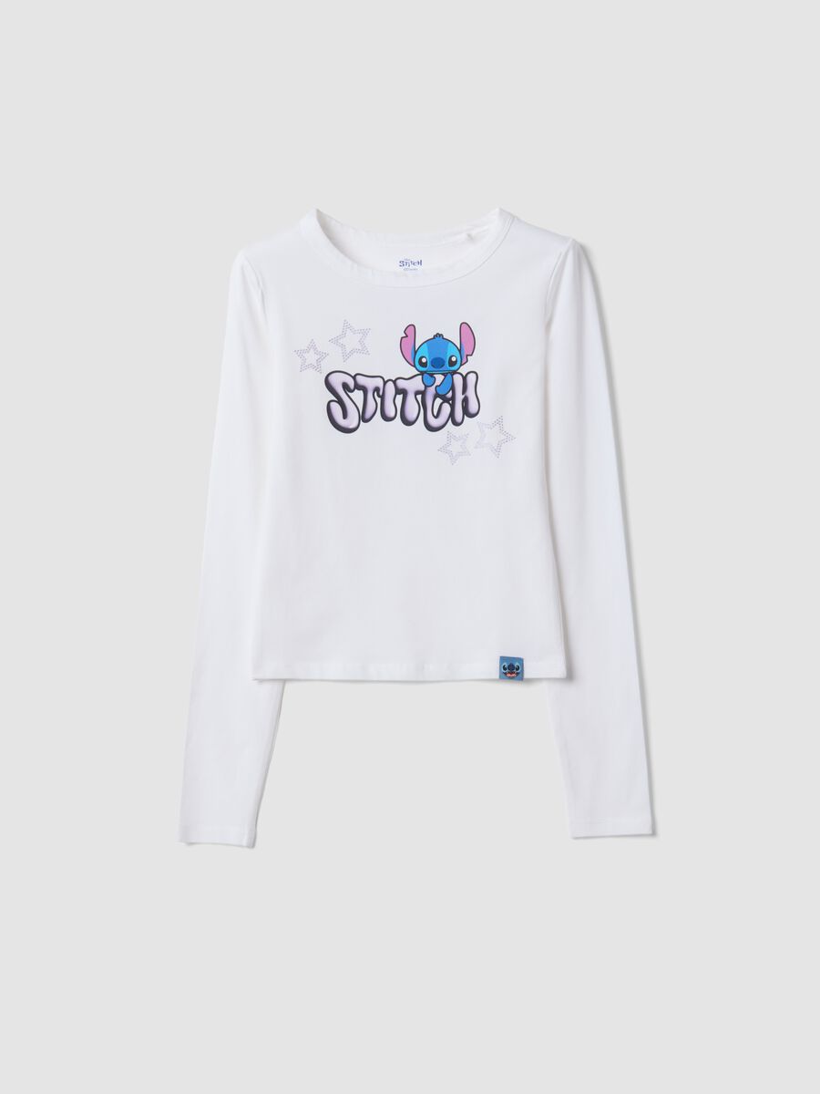 White stretch cotton T-shirt with Lilo & Stitch print_0