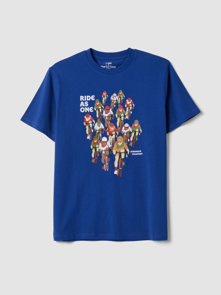 Blue pure cotton T-shirt with print, regular fit_4