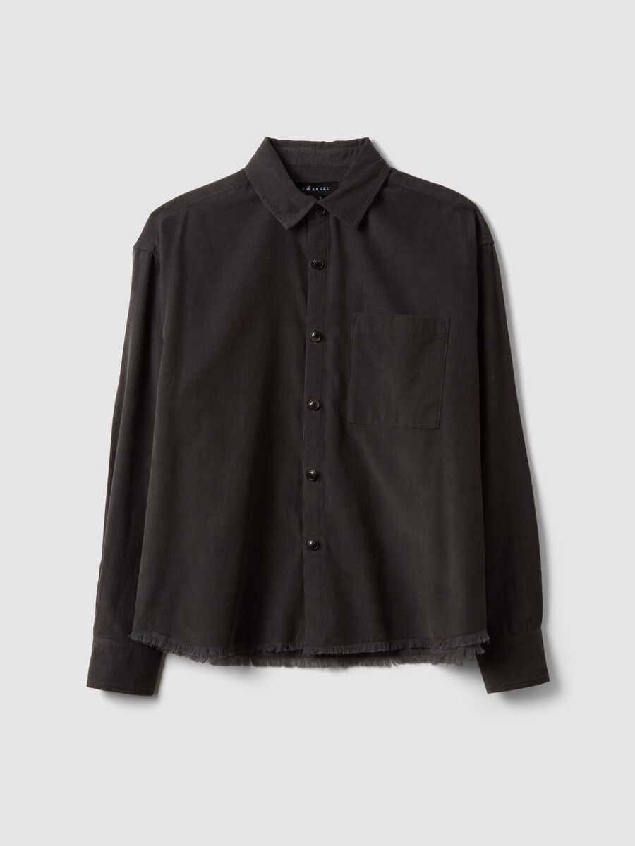 Anthracite Grey Poplin Shirt in Pure Cotton, Oversized Cropped Fit_0
