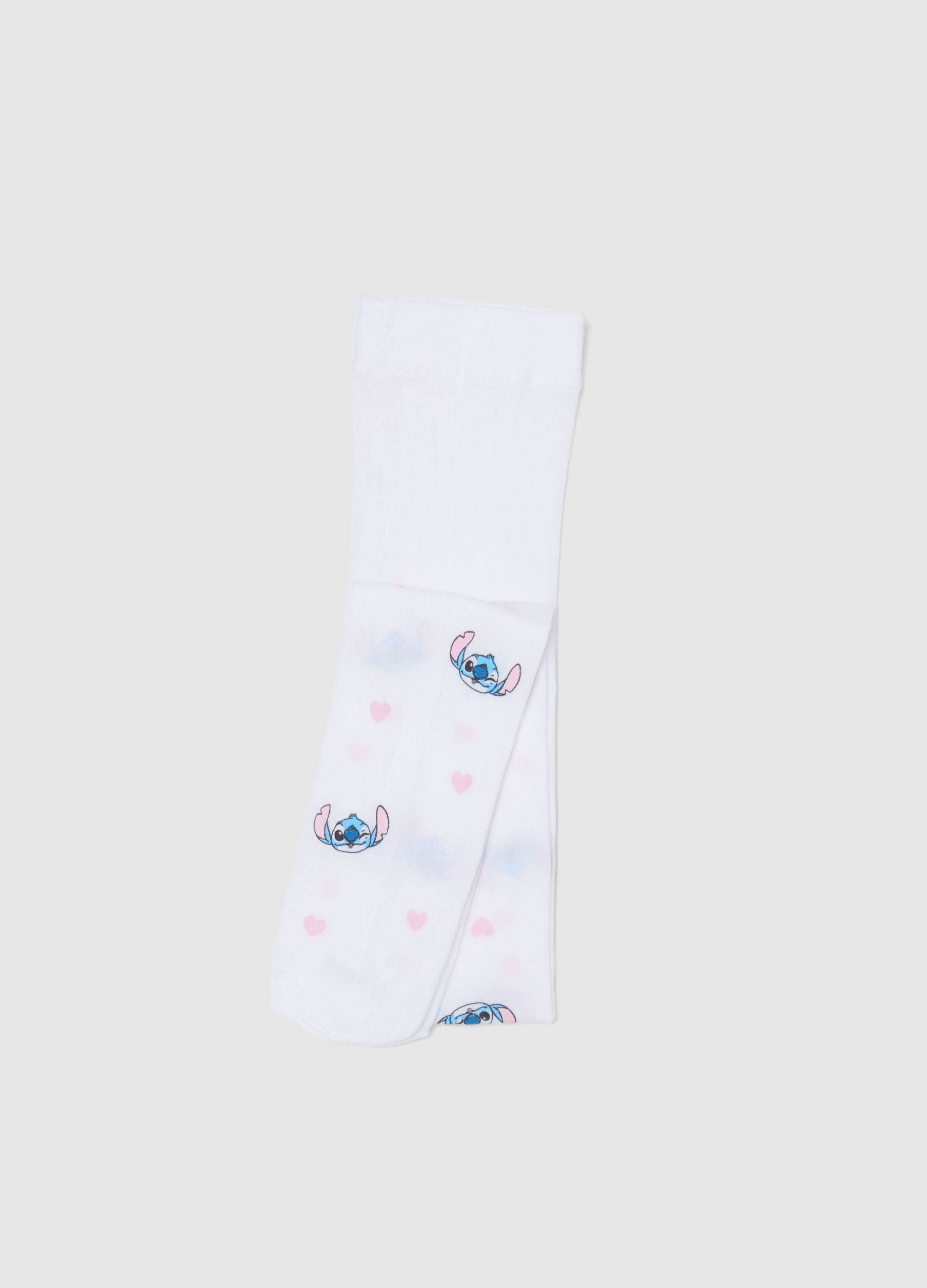 Girls' white stretchy tights with Lilo & Stitch designs