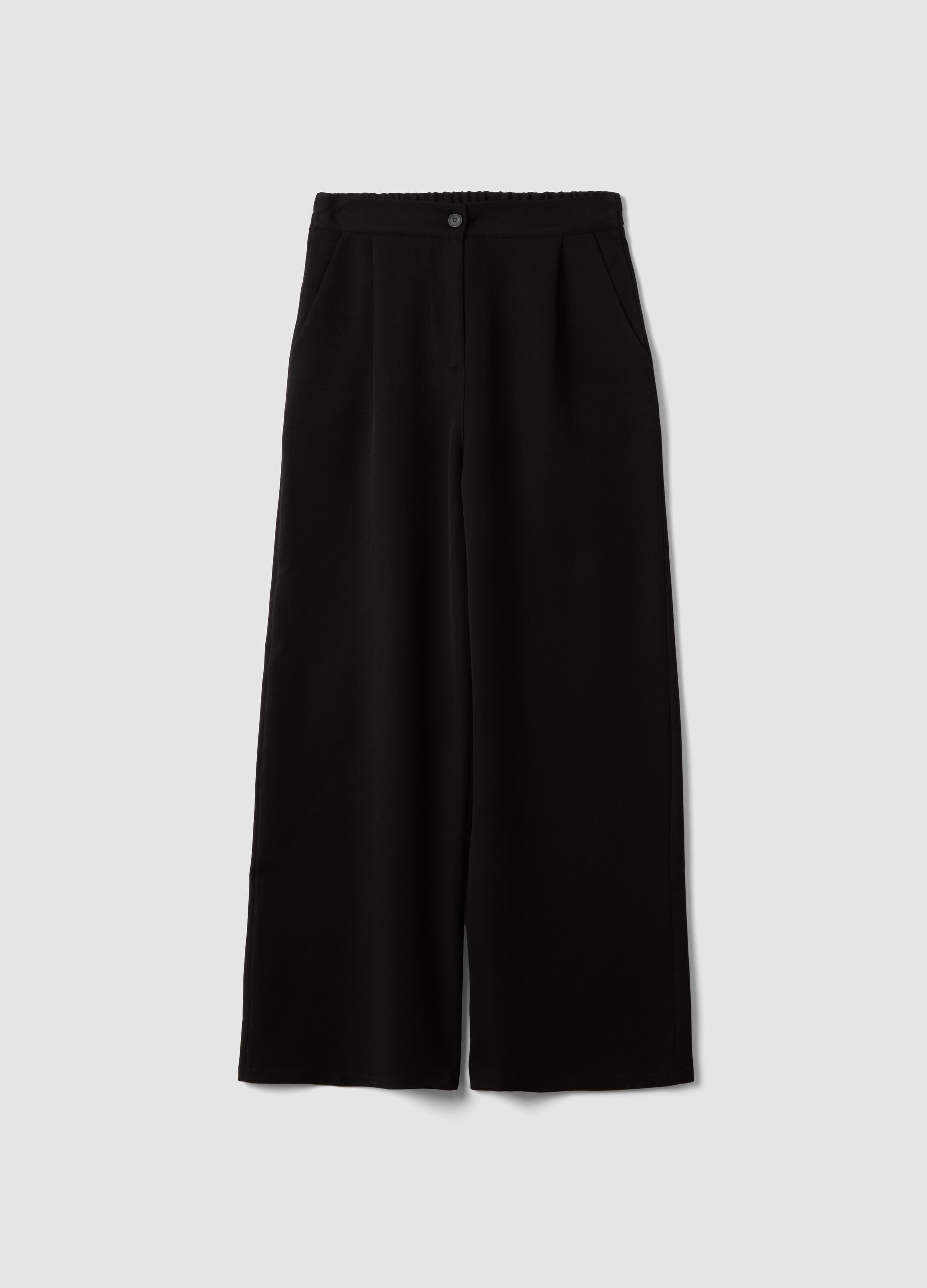 Black stretch viscose regular-fit trousers