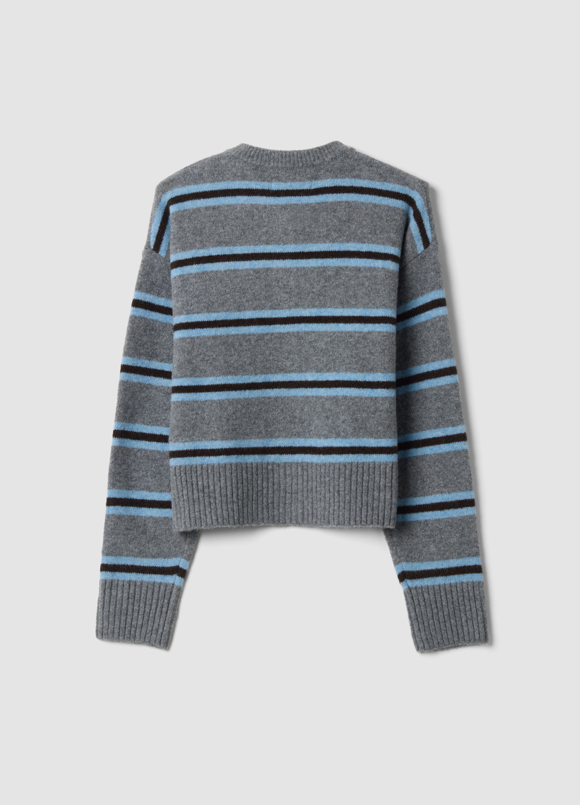 Grey striped stretch wool cardigan, regular fit