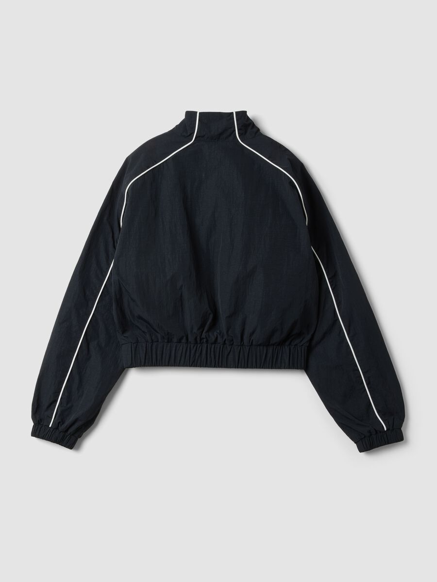 Black zip-up jacket with contrasting piping and high neck for girls_5