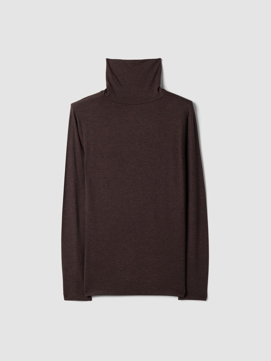 Brown stretch viscose top with mock neck, regular fit_6