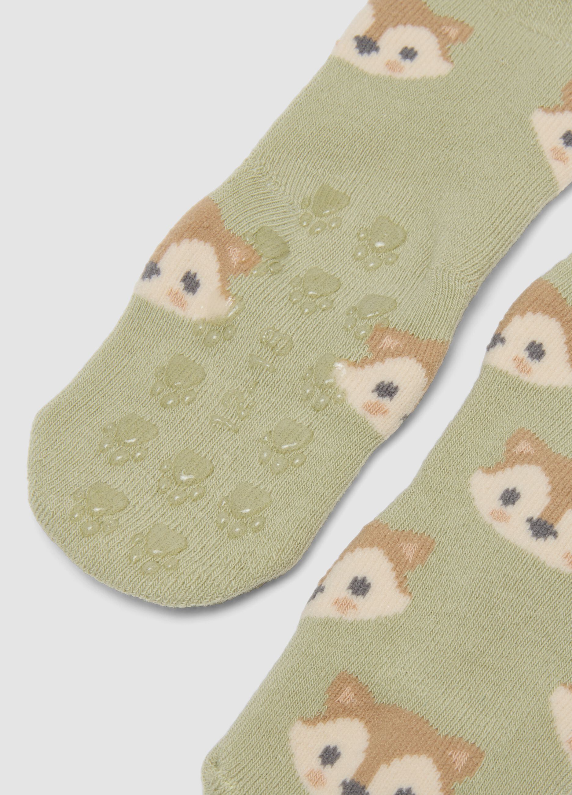 2-pack of green organic stretch cotton socks with fox print