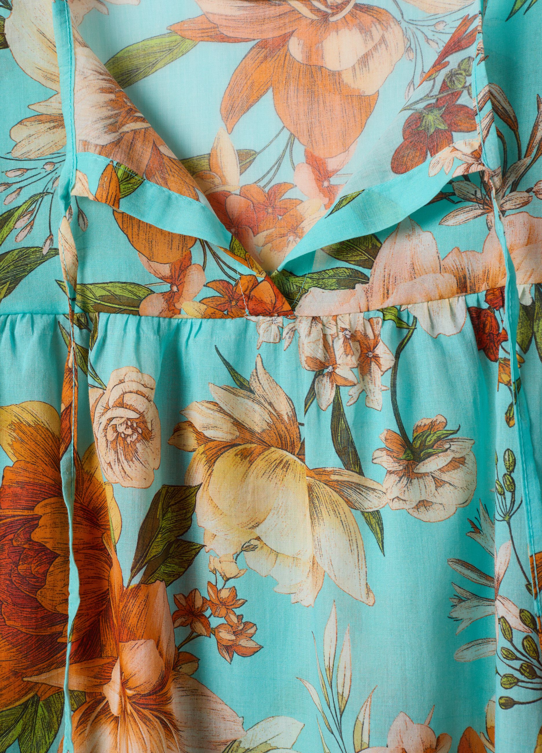 Blue pure cotton blouse with floral print
