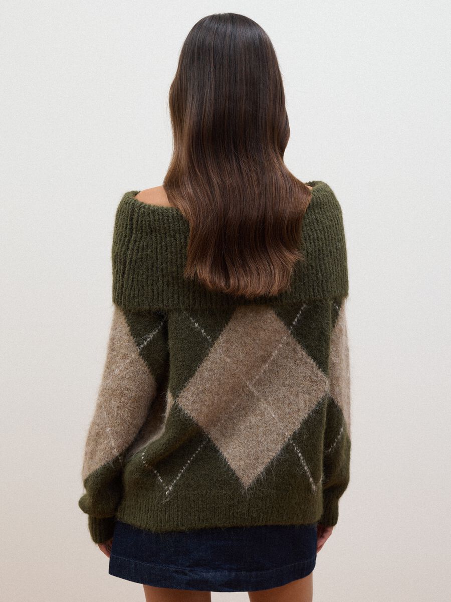 Green stretch wool jumper with boat neckline, regular fit_3