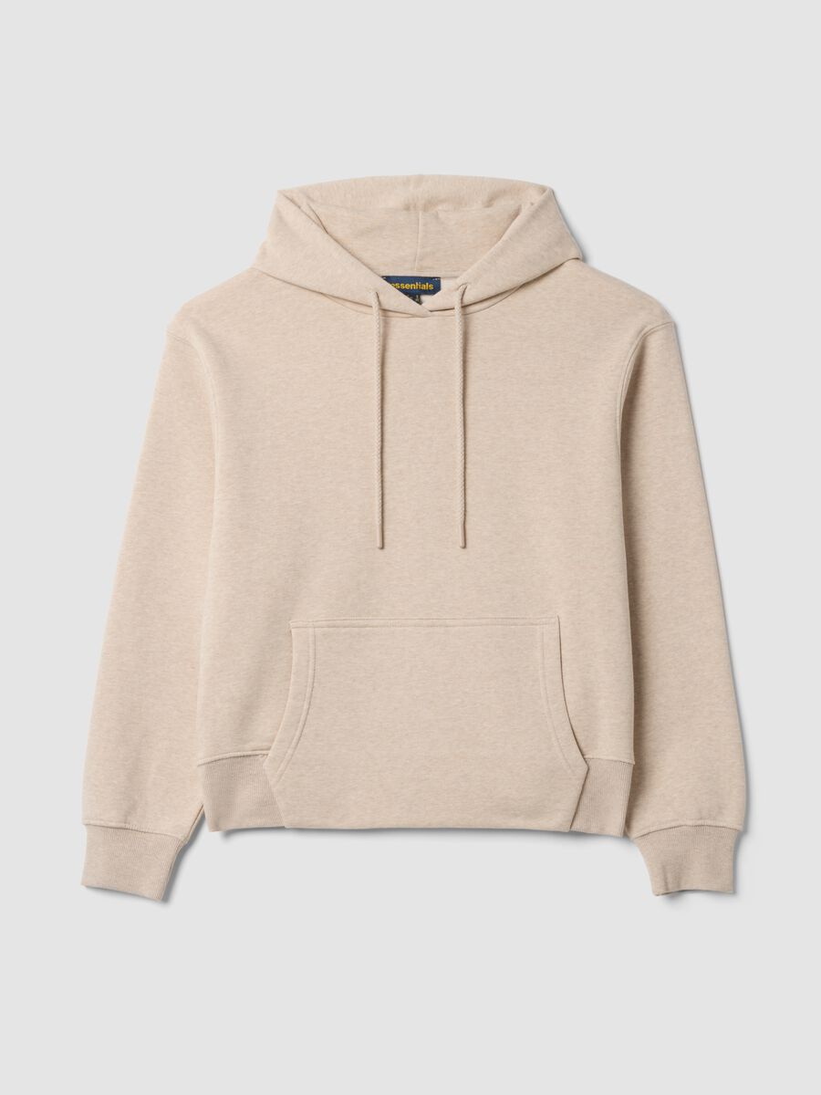 Beige cotton-blend fleece hoodie, regular fit_0