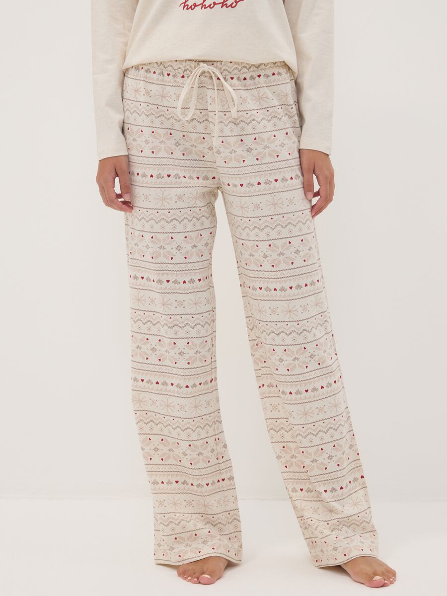 Beige melange organic cotton crew-neck pyjamas_3