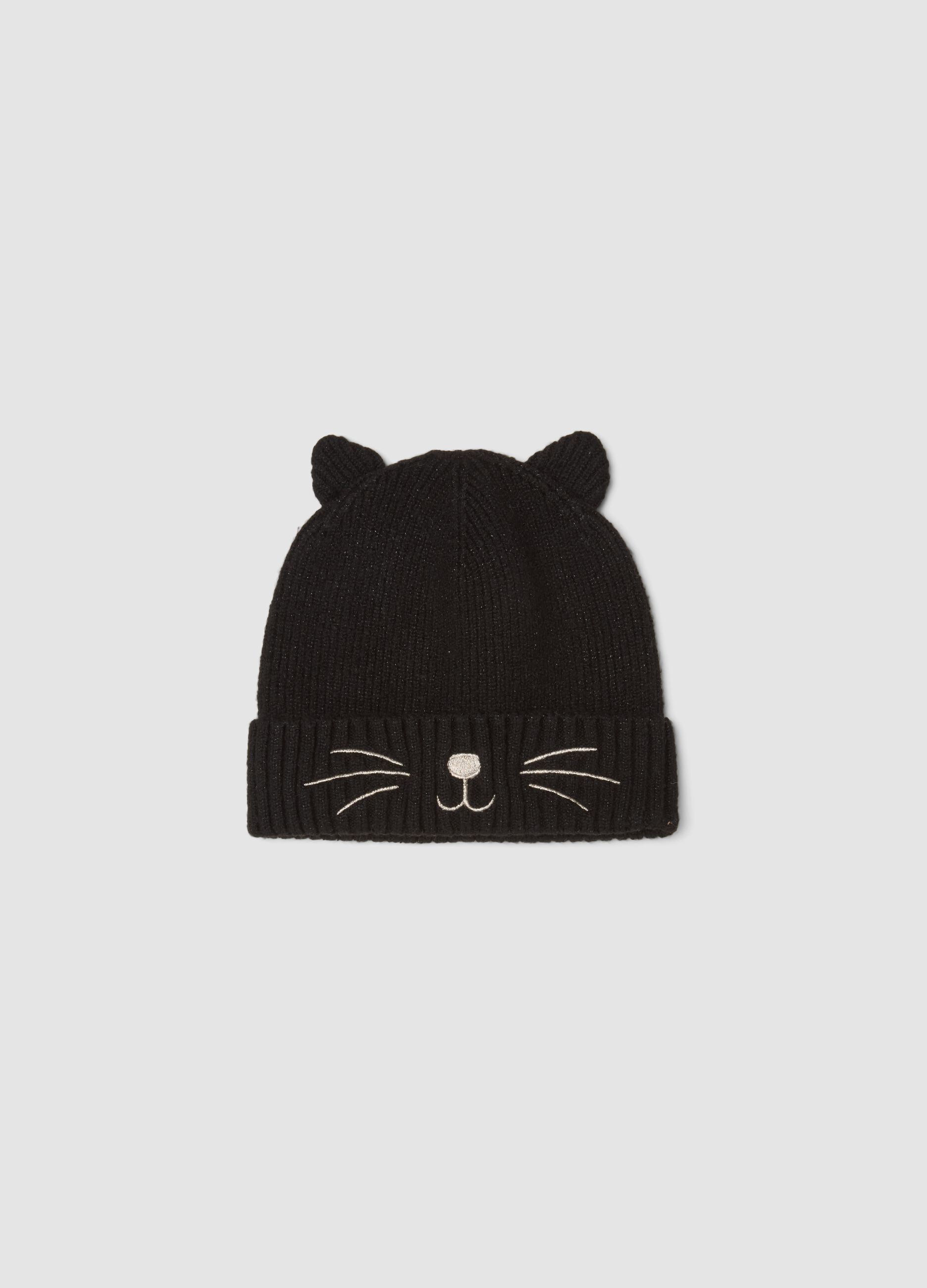 Cappello nero in tessuto elasticizzato con orecchie