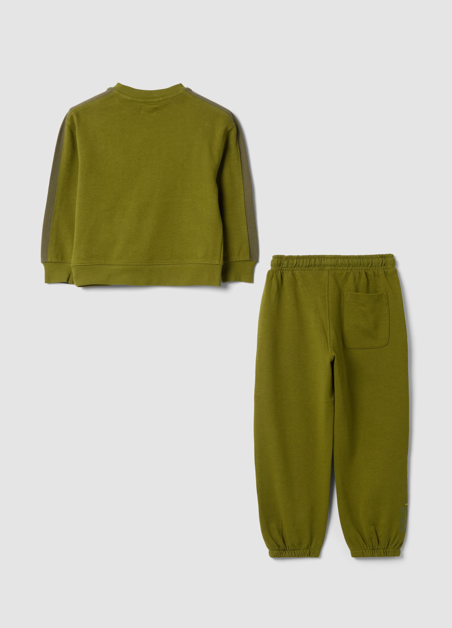 Tuta verde in puro cotone con felpa girocollo