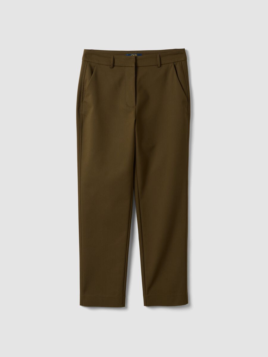 Green slim-fit stretch cotton trousers_4