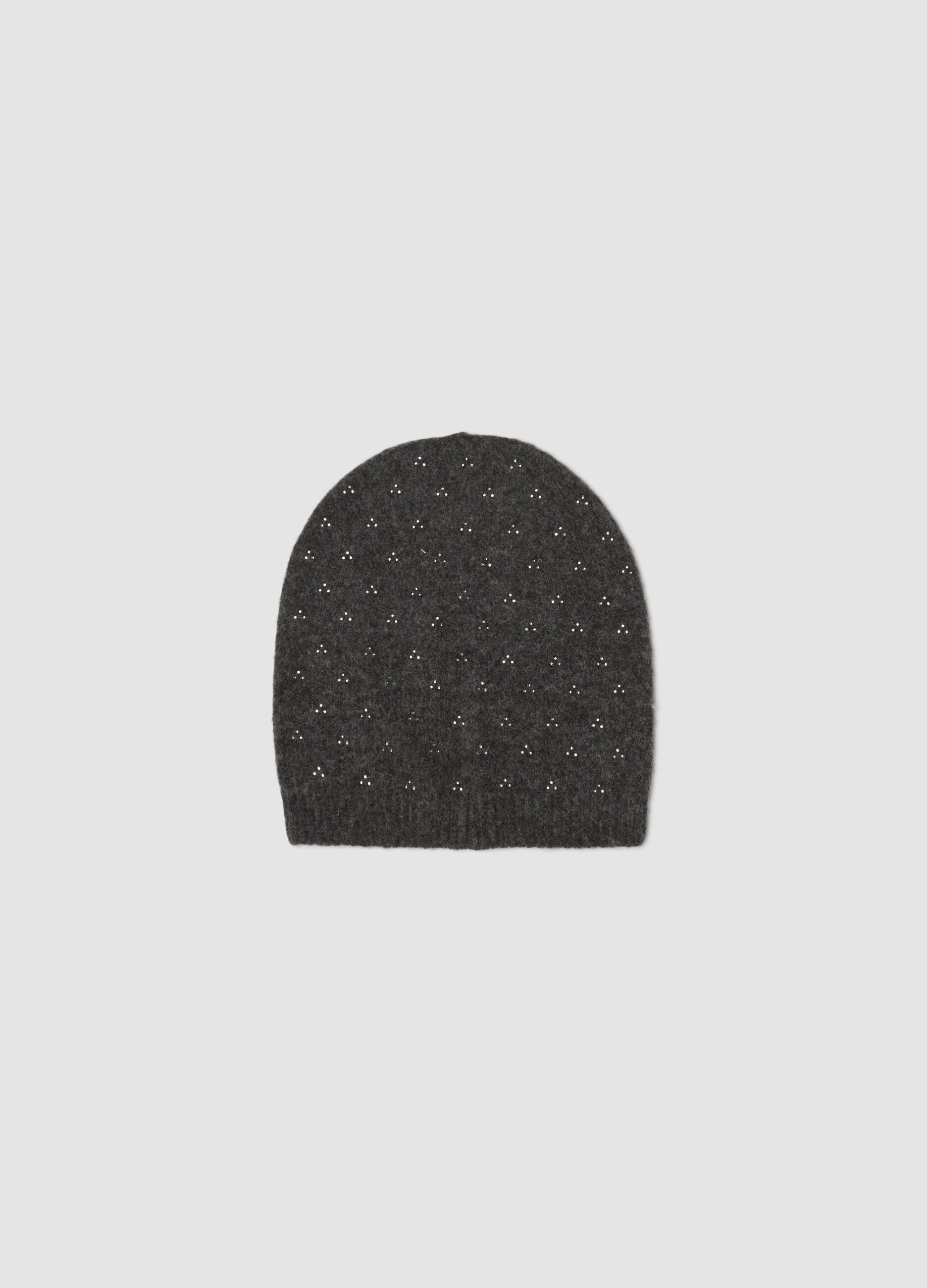 Grey viscose and stretch wool beanie