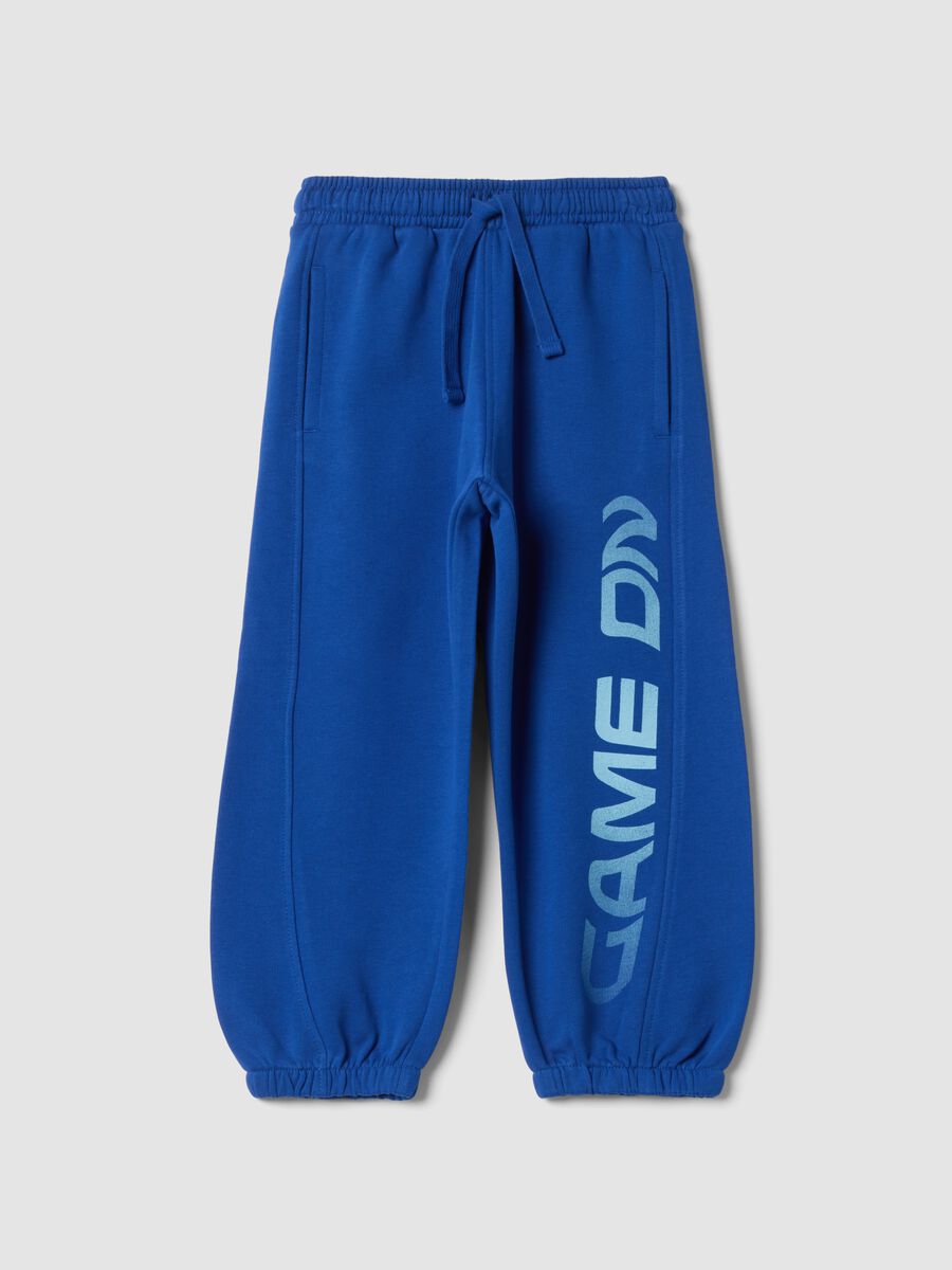 Blue organic cotton jogger trousers with print_0