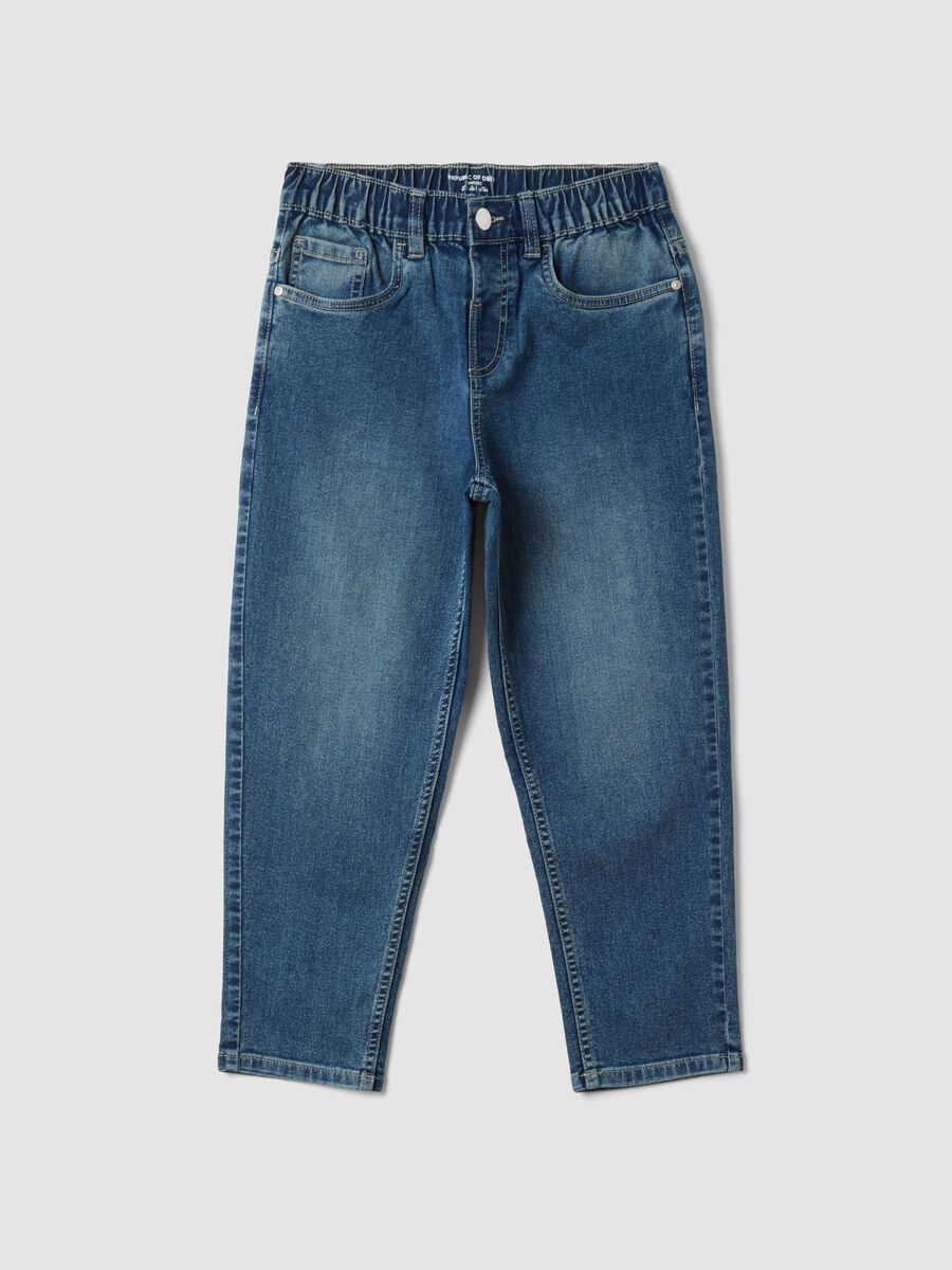 Blue stretch cotton jeans with elasticated waistband, comfort fit_3