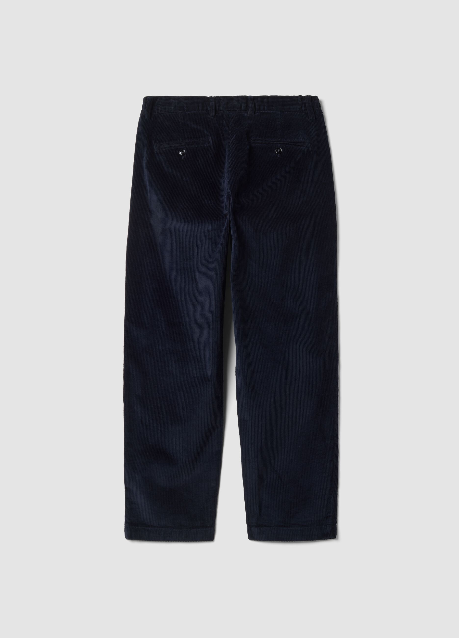 Pantaloni chino blu in cotone elasticizzato baggy fit a coste