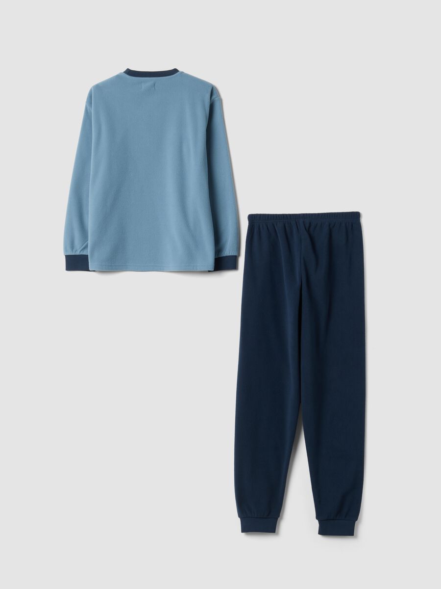 Blue crew-neck fleece pyjamas with long trousers, regular fit_1