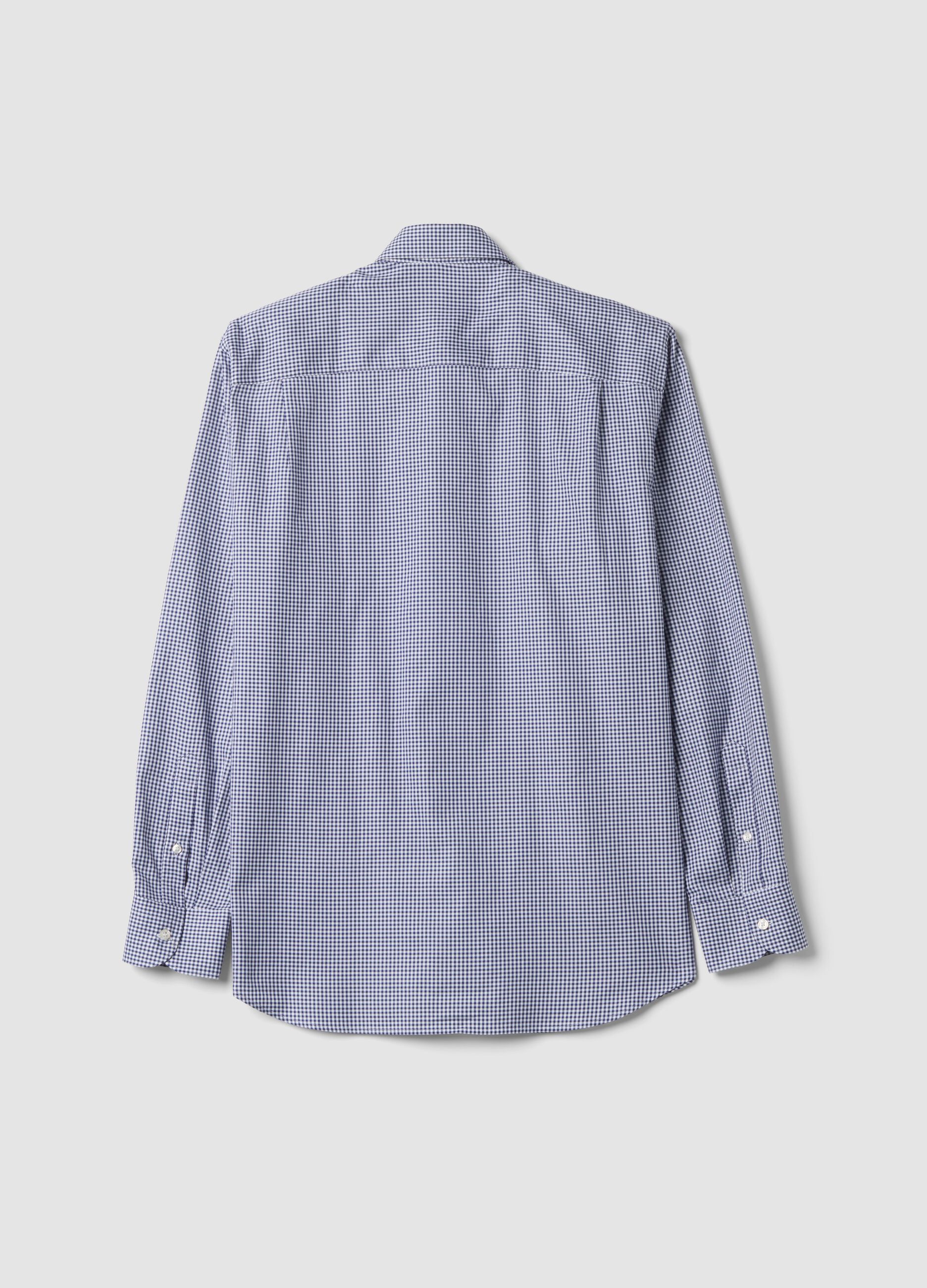 Blue cotton oxford checked shirt, regular fit