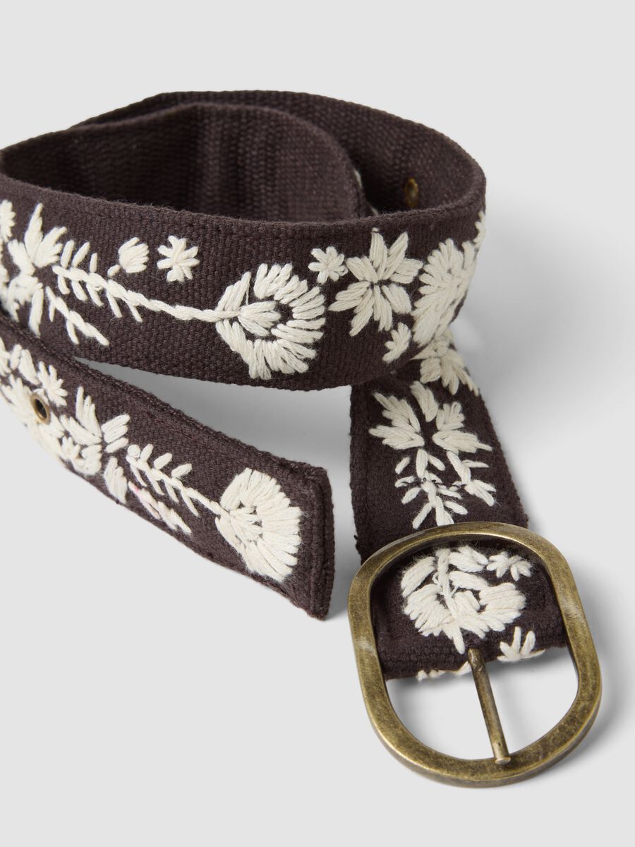 Brown pure cotton belt with floral embroidery_2