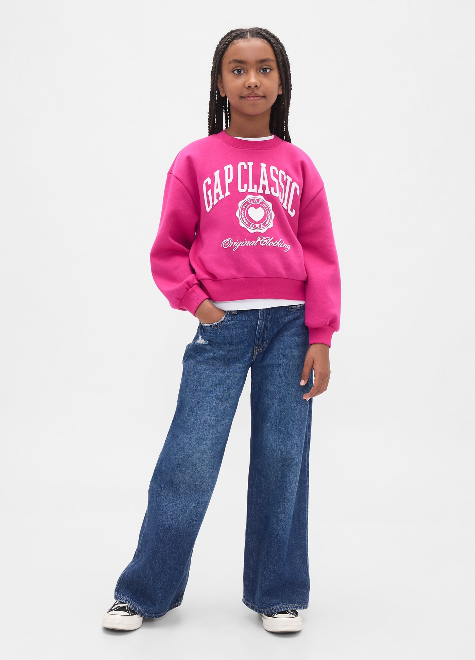 Girls' Pink Crew Neck Sweatshirt