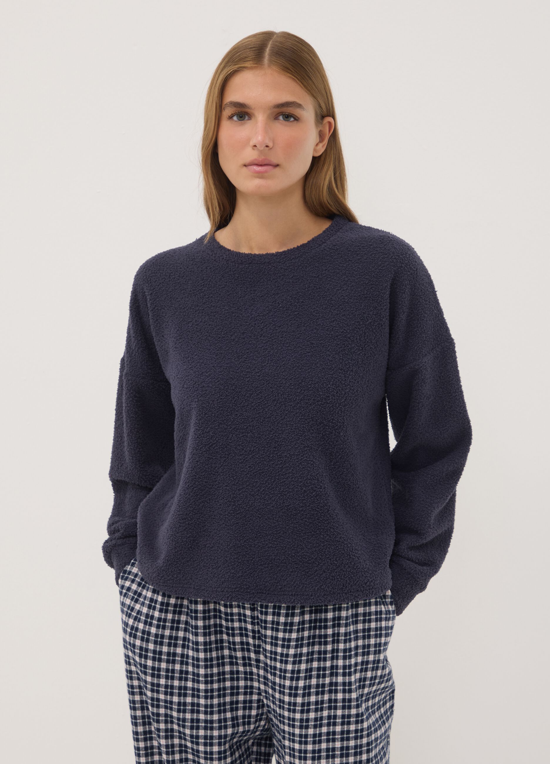 Blue stretch-fabric crew-neck pyjamas