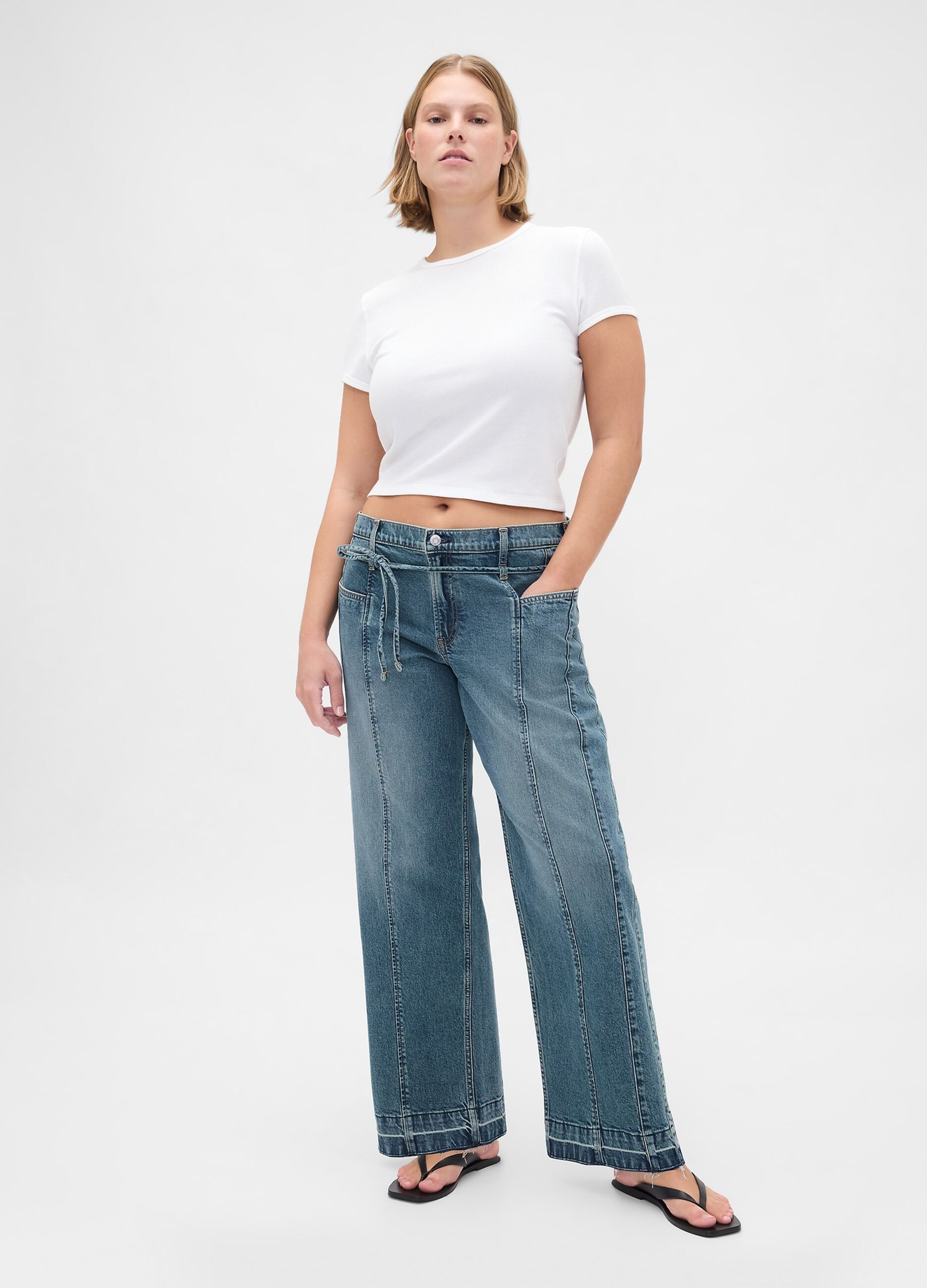 Blue Wide-Leg Denim Trousers