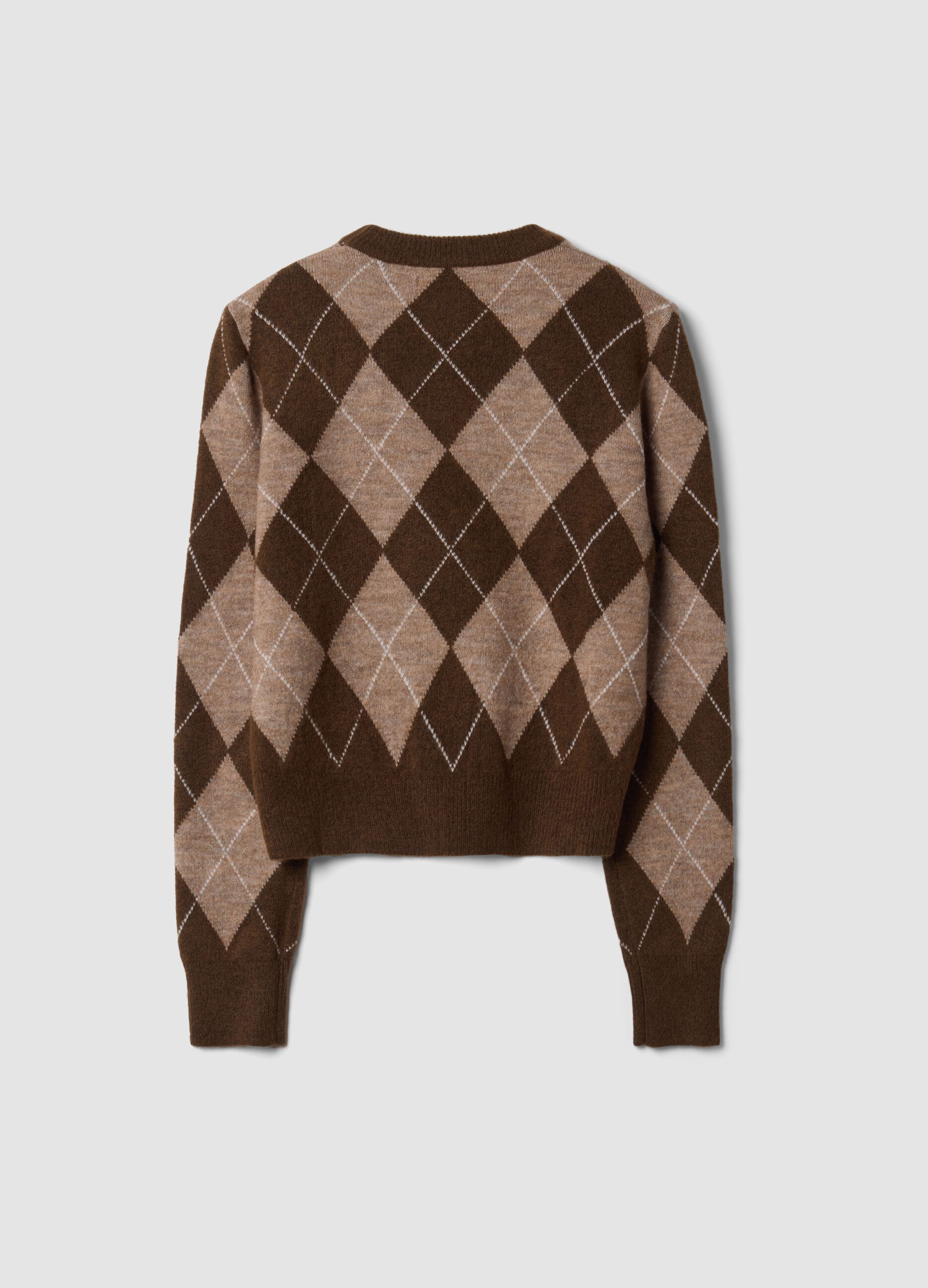 Maglia marrone in lana elasticizzato a rombi girocollo
