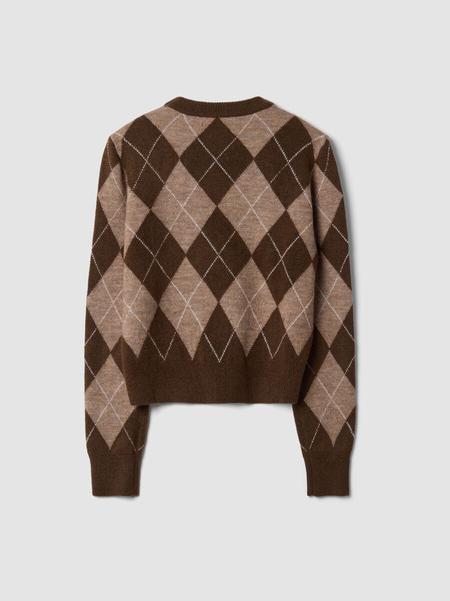 Maglia marrone in lana elasticizzato a rombi girocollo_2