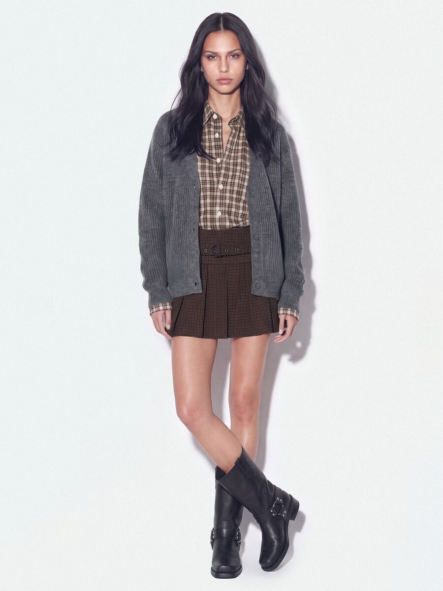Grey stretch-wool cardigan with deep V-neck, oversized fit_1