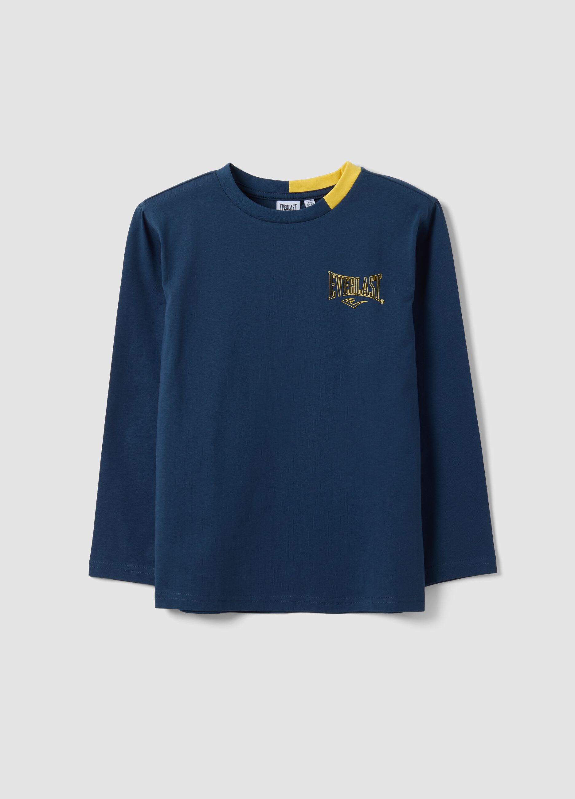 Blue pure cotton long-sleeve T-shirt with chest print for boys