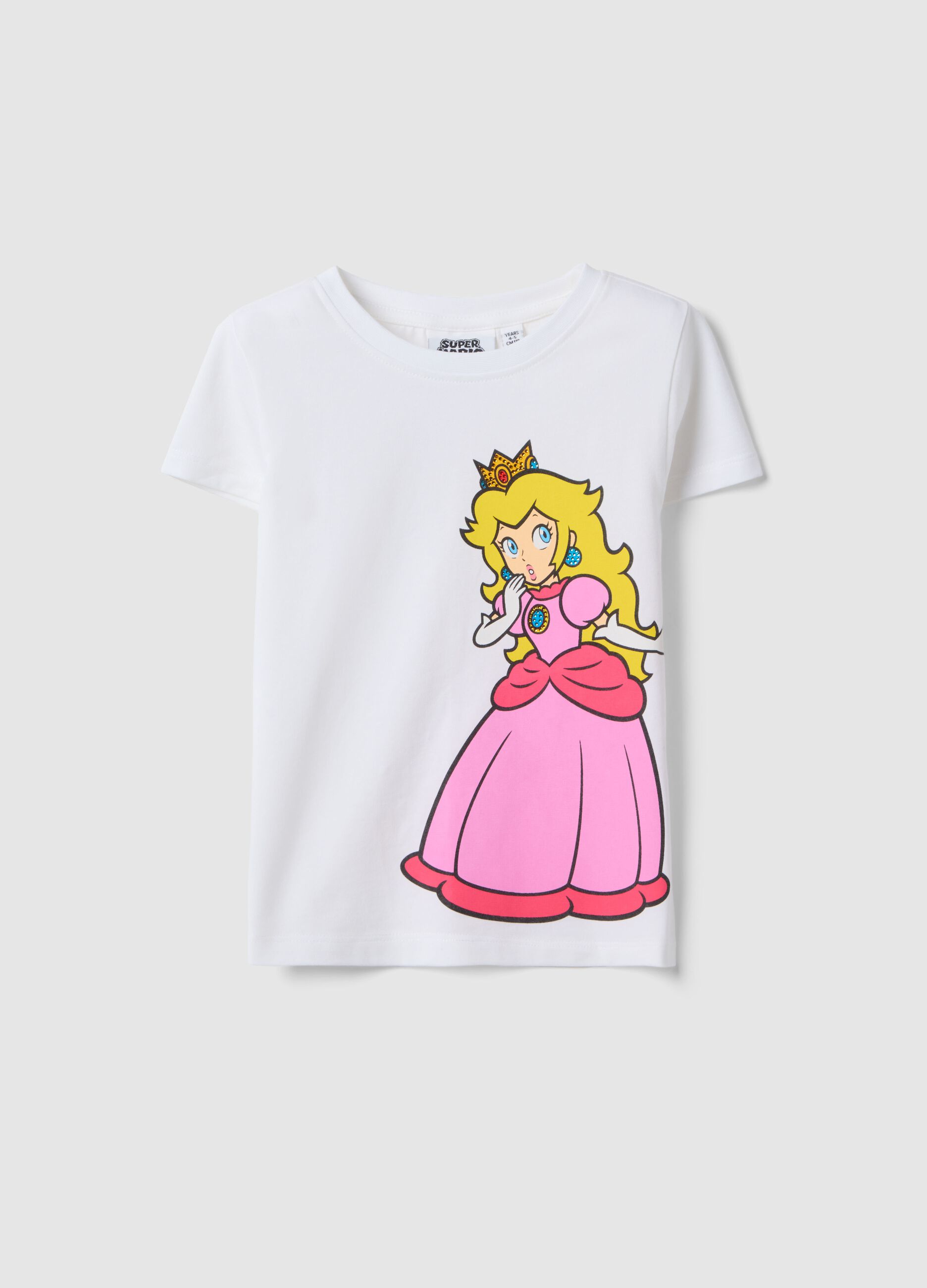 Girls' white stretch cotton T-shirt regular fit with Peach