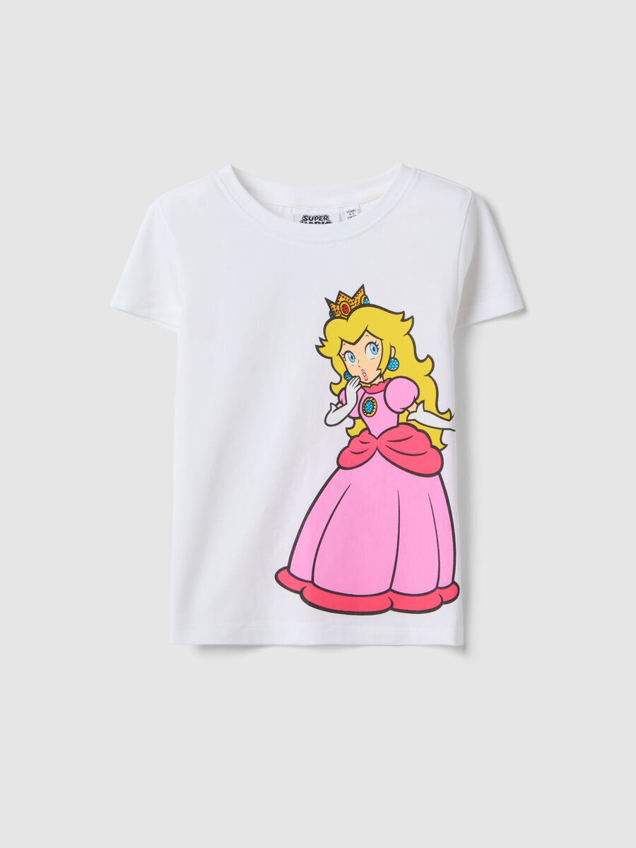 Girls' white stretch cotton T-shirt regular fit with Peach_0