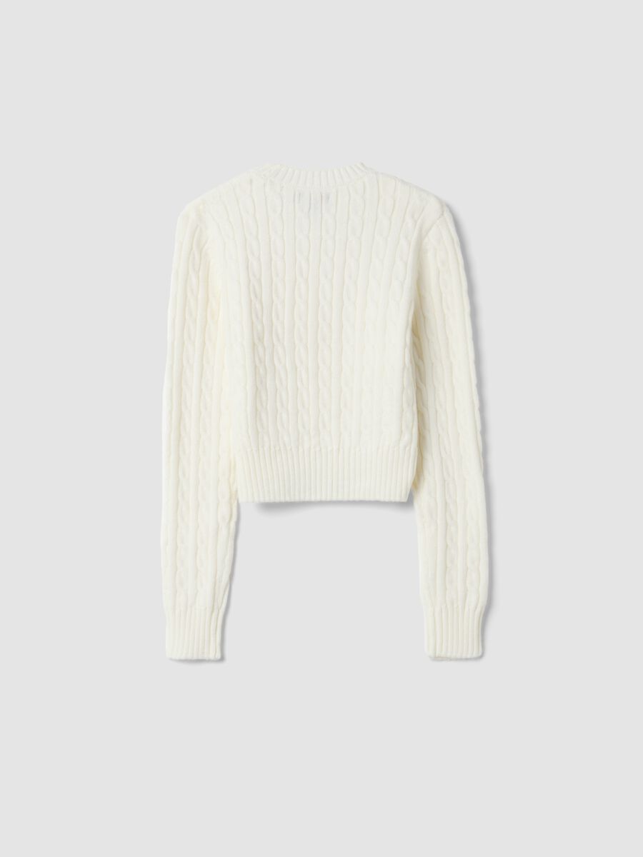 White cable-knit crew-neck jumper, regular fit_1